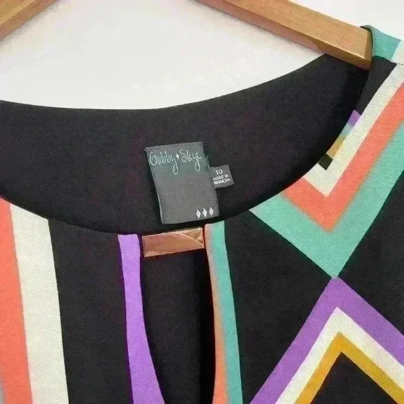 Gabby Skye Womens Midi Dress Long Sleeve Striped Print Colorful Size 10 keyhole - Picture 4 of 8